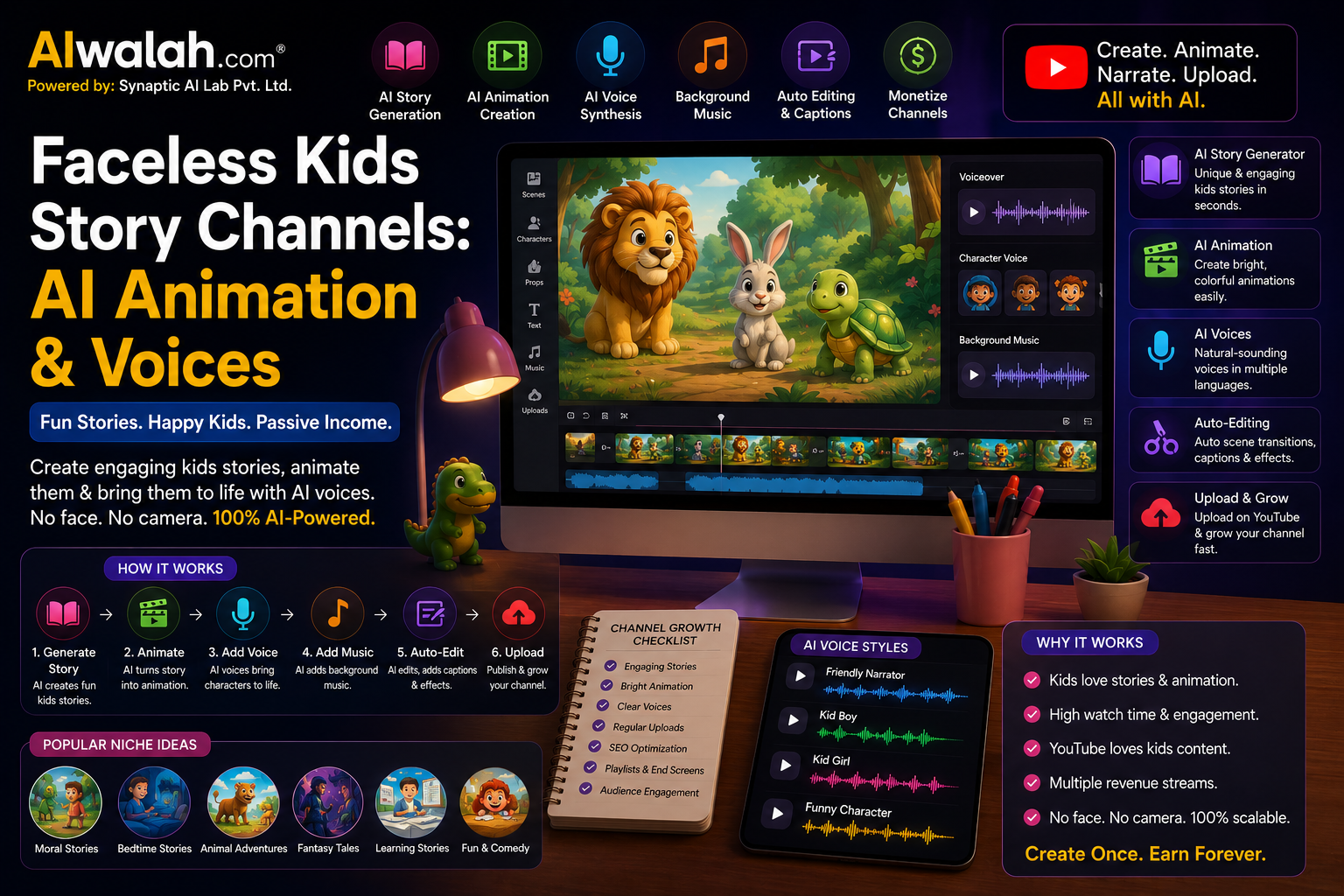 Faceless Kids Story Channels: AI Animation &amp; Voices
