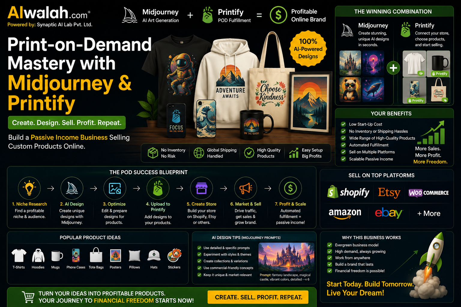 Print-on-Demand Mastery with Midjourney & Printify