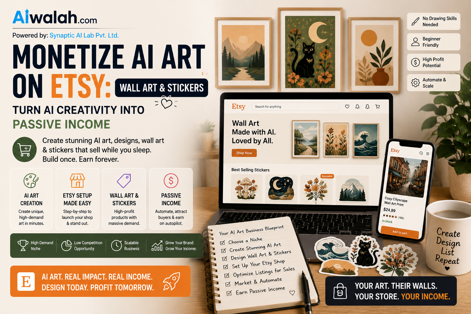 Monetize AI Art on Etsy: Wall Art &amp; Stickers