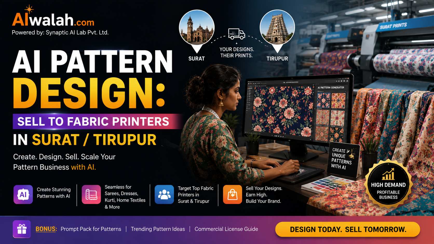 AI Pattern Design: Sell to Fabric Printers in Surat/Tirupur
