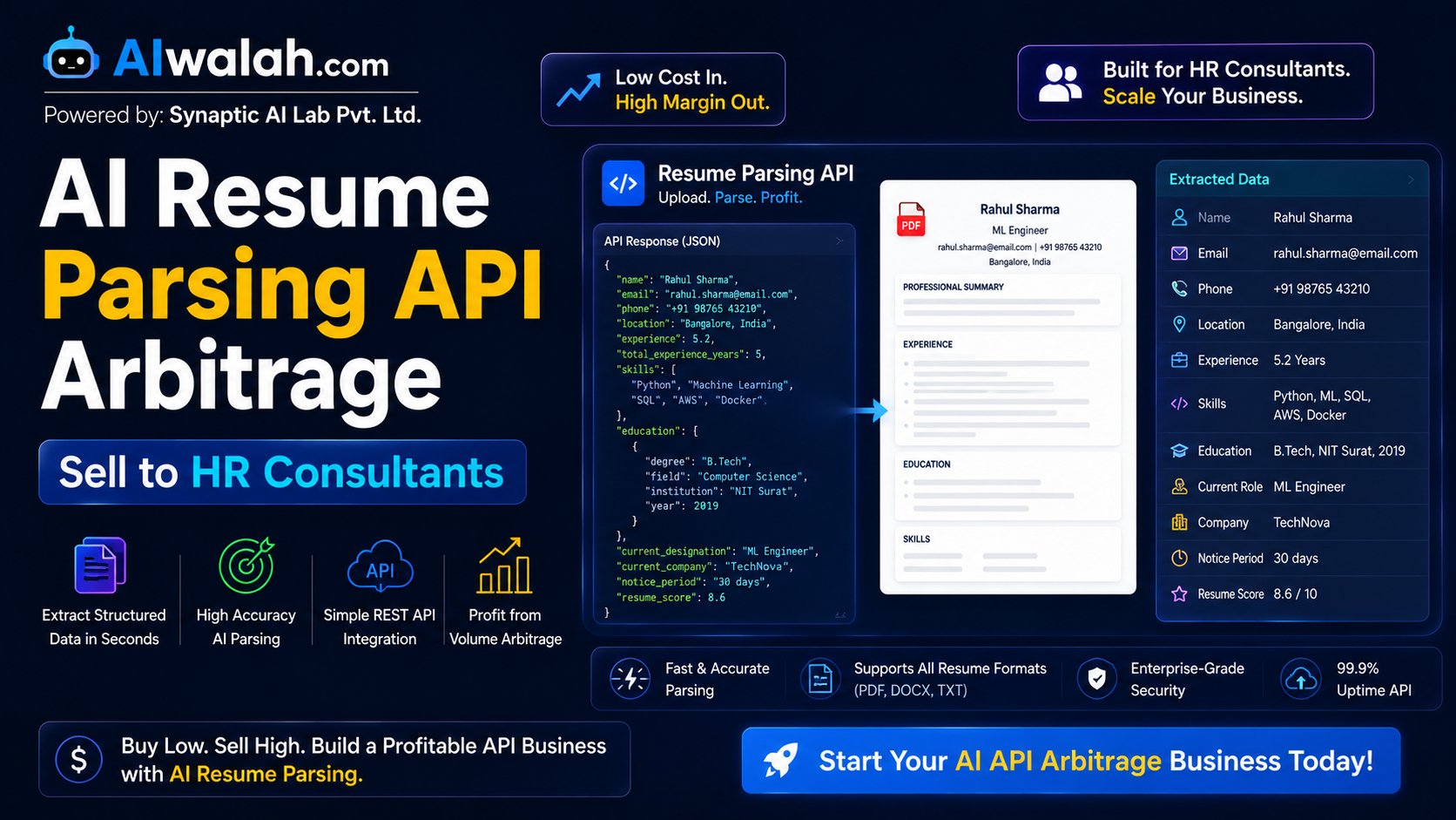 AI Resume Parsing API Arbitrage (Sell to HR Consultants)
